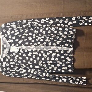 Lord & Taylor Black and White Daisy Sweater